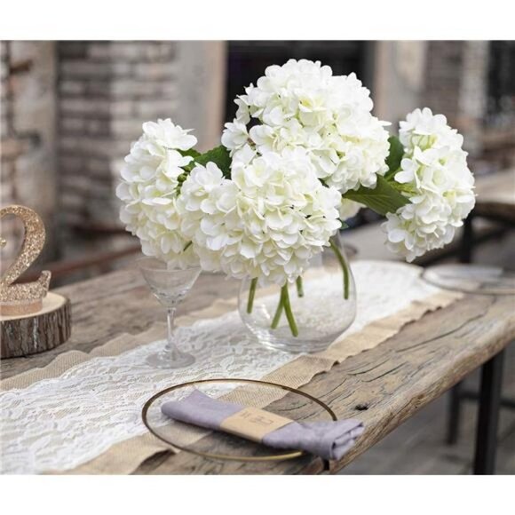 Artificial Silk Hydrangea Flowers Bouquets with Stems 3Pcs (White) - Picture 3 of 5